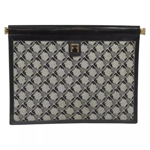 Salvatore Ferragamo Clutch Bag Canvas Gray Auth - Picture 1 of 15